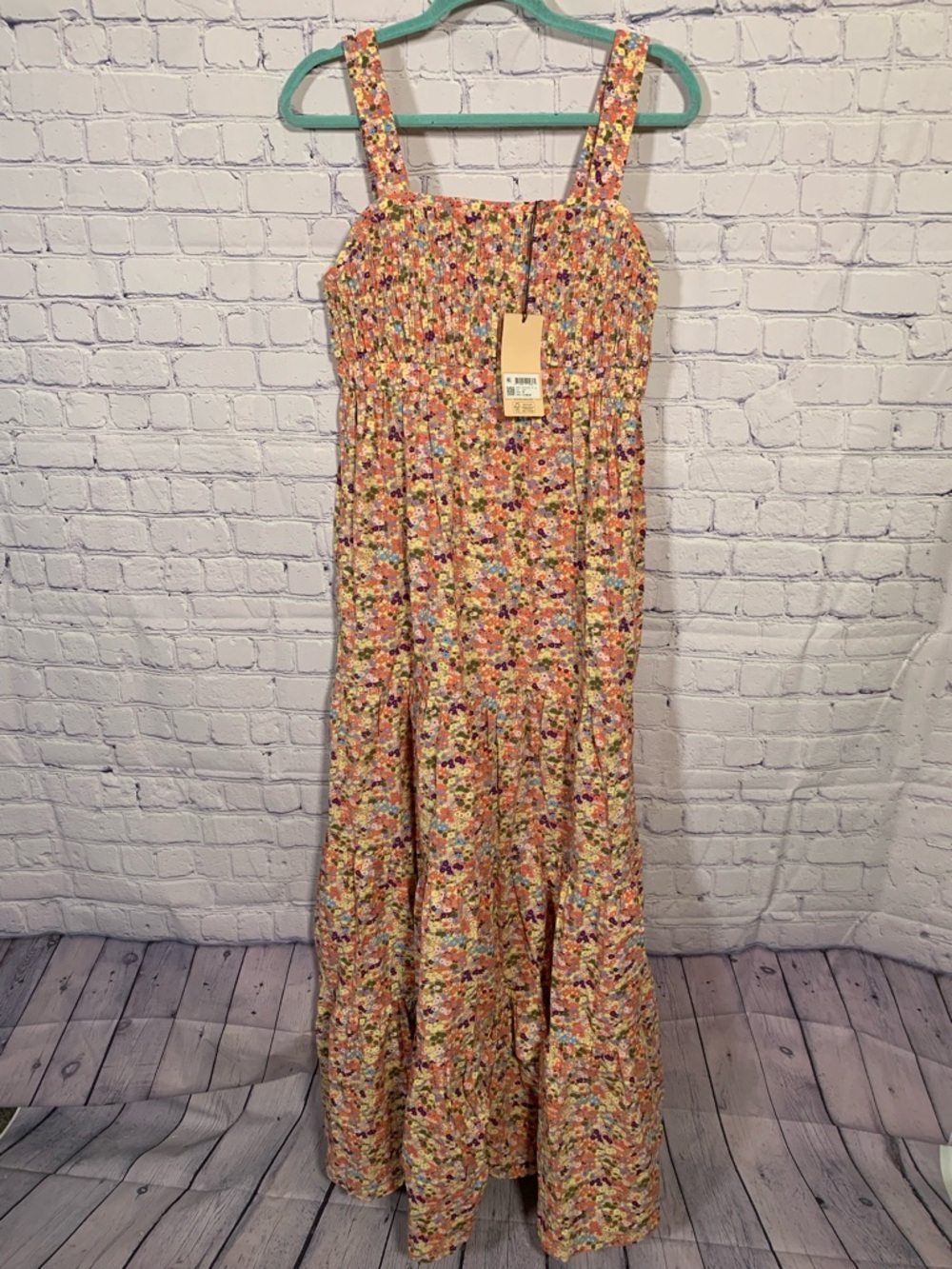 Scotch & Soda Womens Smocked Tiered Maxi Dress Multi Floral Sz M NWT Cottagecore